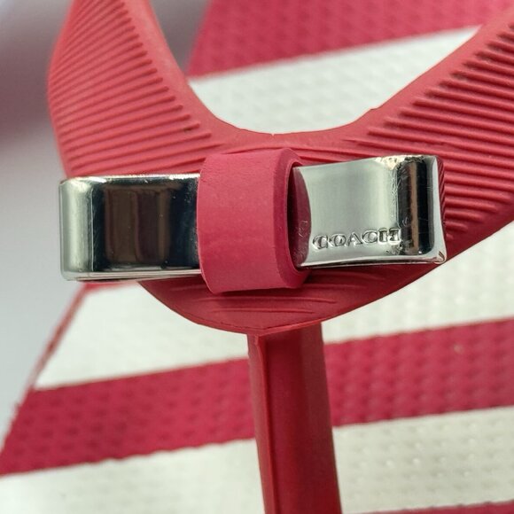 Coach Loralyn Red/White Stripe Wedge Thong Slip On Sandals Flip Flops Sz US 6 - Picture 4 of 8